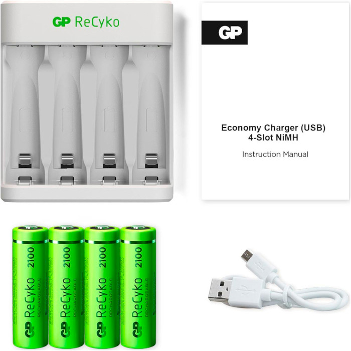 Зарядний пристрій GP ReCyko E411 + 4xAA 2100 mAh (GPE411 210AAHCN-2B4)