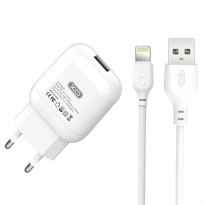 Зарядний пристрій XO L37 1xUSB-A, 2.1A White w/Lightning cable (L37I-WH)