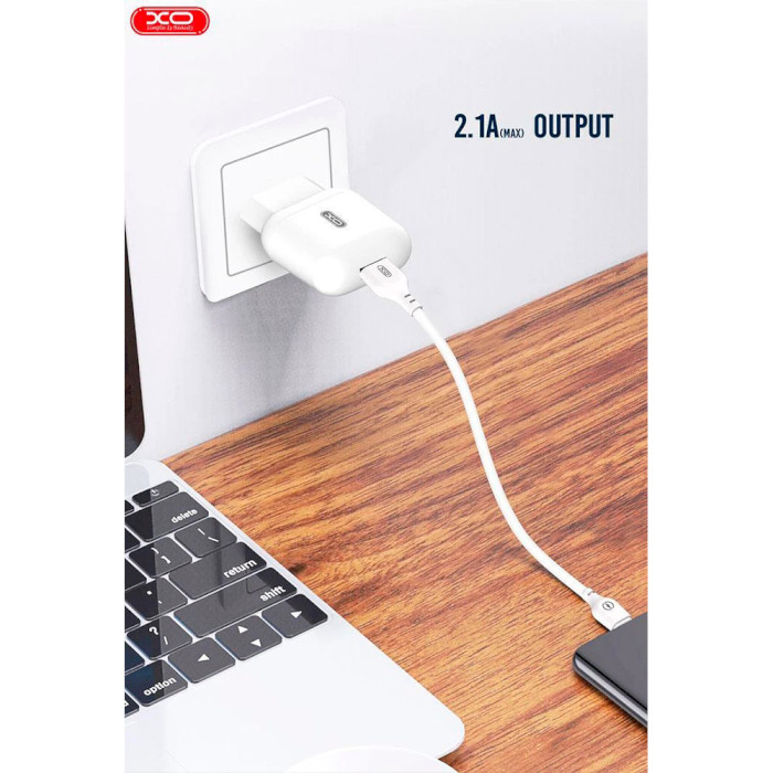 Зарядний пристрій XO L37 1xUSB-A, 2.1A White w/Lightning cable (L37I-WH)