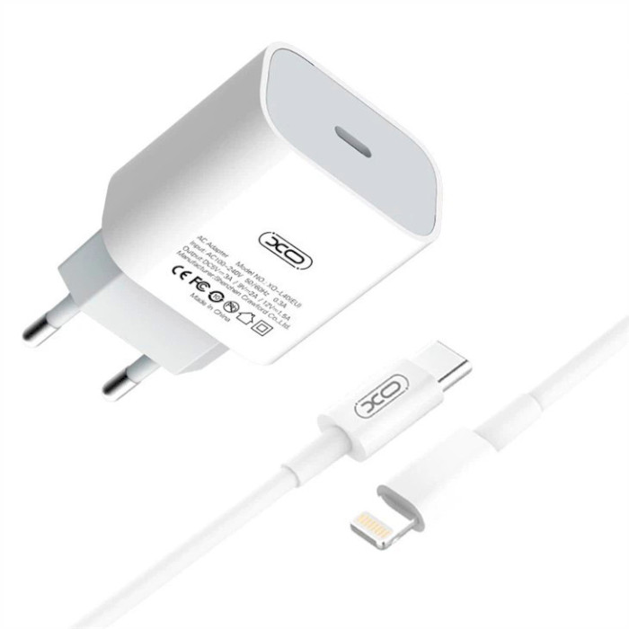 Зарядное устройство XO L40 1xUSB-C, PD3.0, 18W White w/Type-C to Lightning cable (L40I-WH)