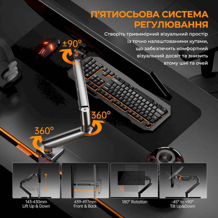 Настольное крепление для монитора OFFICEPRO Anda Seat Stealth II 17"-32" Black