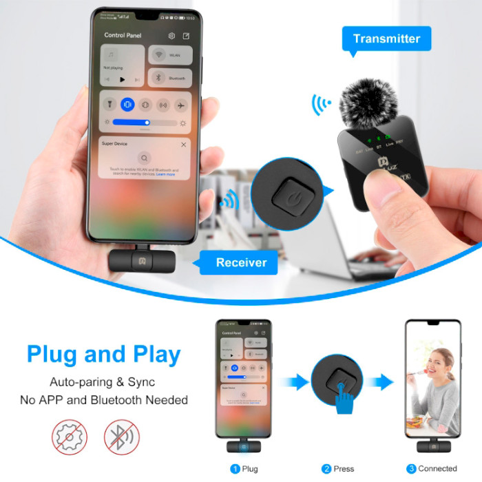 Микрофон-петличка беспроводной PULUZ Wireless Lavalier Microphone for Type-C Phone