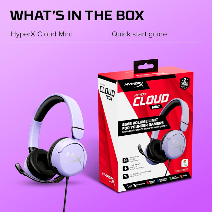 Навушники геймерскі HYPERX Cloud Mini Wired Lavender (7G8F5AA)