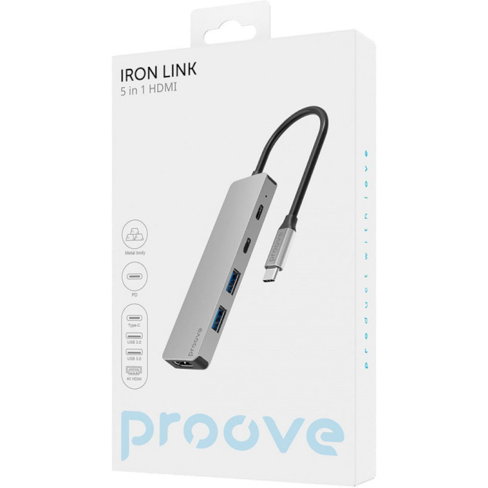 Порт-репликатор PROOVE Iron Link 5-in-1 HDMI, USB-C, 2xUSB3.0, PD