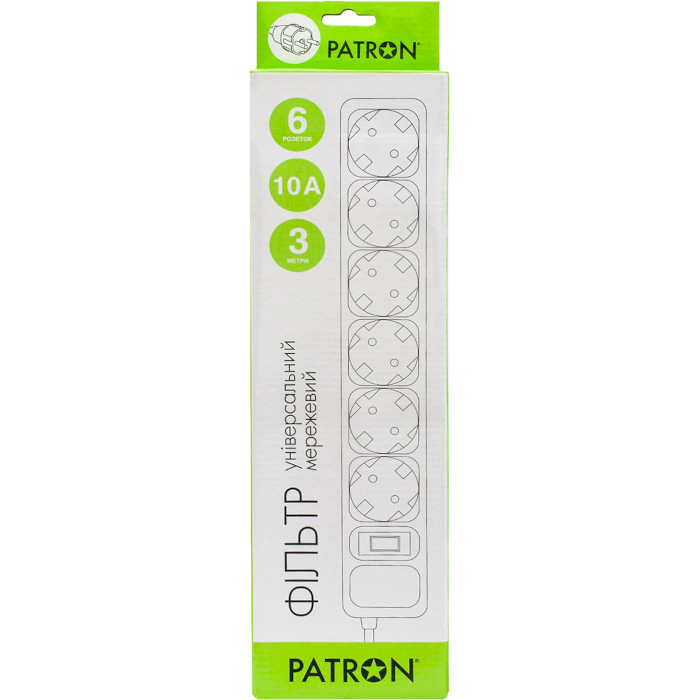 Мережевий фільтр PATRON SP-1063W White, 6 розеток, 3м