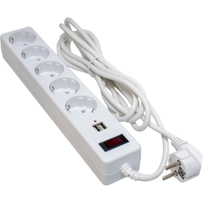 Мережевий фільтр PATRON SP-53 White, 5 розеток, 2xUSB, 3м