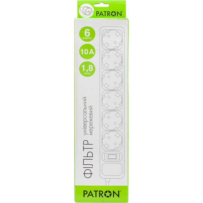 Сетевой фильтр PATRON SP-1062W White, 6 розеток, 1.8м