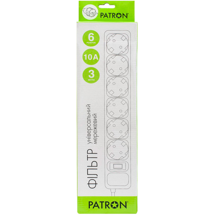 Мережевий фільтр PATRON SP-1063 Black, 6 розеток, 3м