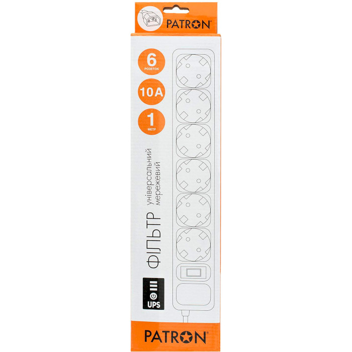 Мережевий фільтр для ДБЖ PATRON SP-1063U Black, 6 розеток, 1м