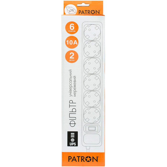 Мережевий фільтр для ДБЖ PATRON SP-1065U Black, 6 розеток, 2м