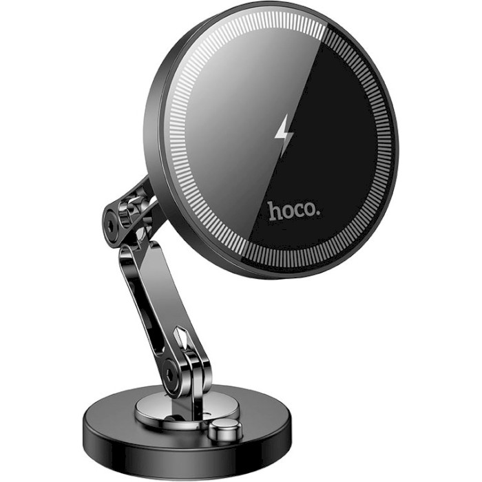 Автотримач з бездротовою зарядкою HOCO HW26 Jacques Metal Magnetic Wireless Fast Charging Car Holder Black Metal Gray