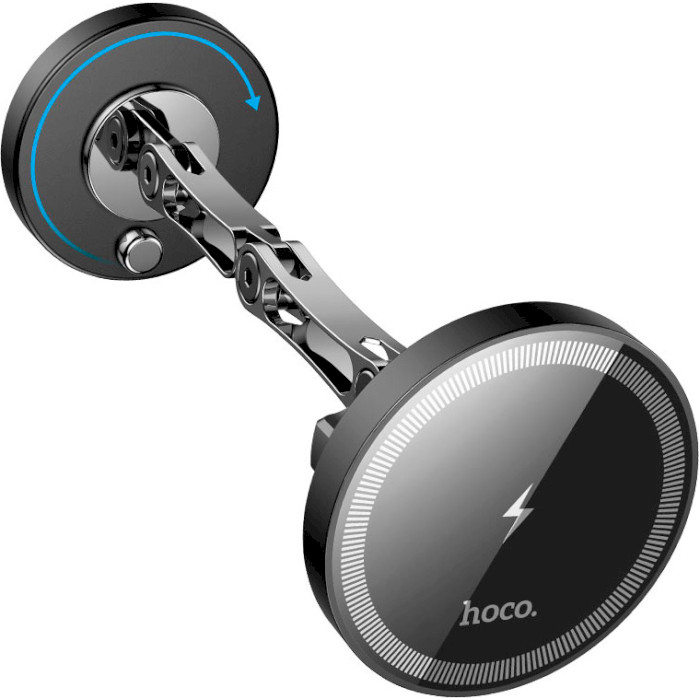 Автодержатель с беспроводной зарядкой HOCO HW26 Jacques Metal Magnetic Wireless Fast Charging Car Holder Black Metal Gray