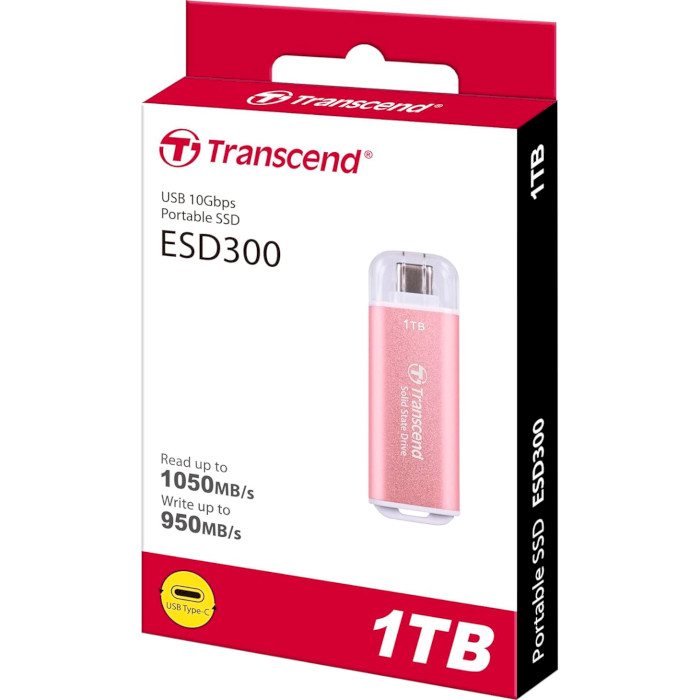 Портативный SSD диск TRANSCEND ESD300 1TB USB3.1 Gen2 Pink (TS1TESD300P)