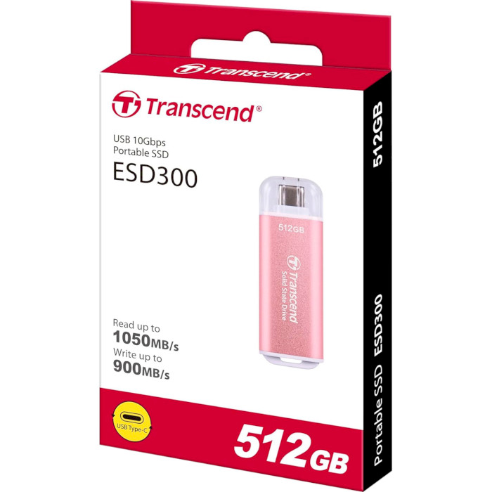 Портативний SSD диск TRANSCEND ESD300 512GB USB3.1 Gen2 Pink (TS512GESD300P)