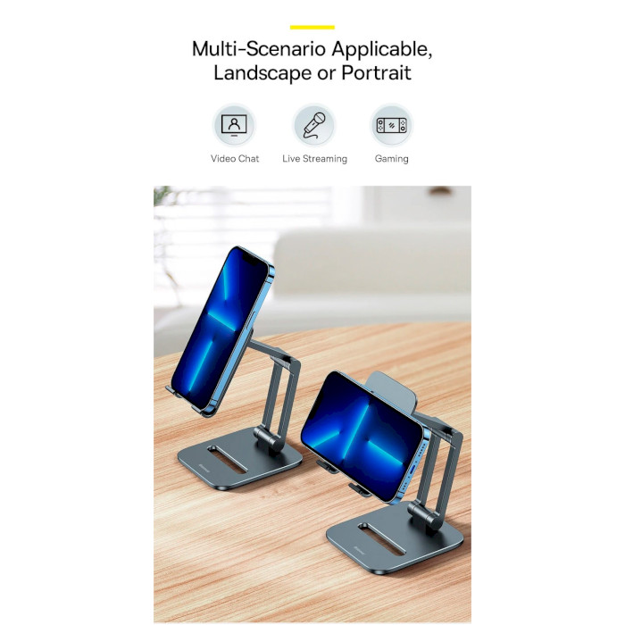 Підставка для смартфона BASEUS Desktop Biaxial Foldable Metal Stand for Phones Gray (LUSZ000013)