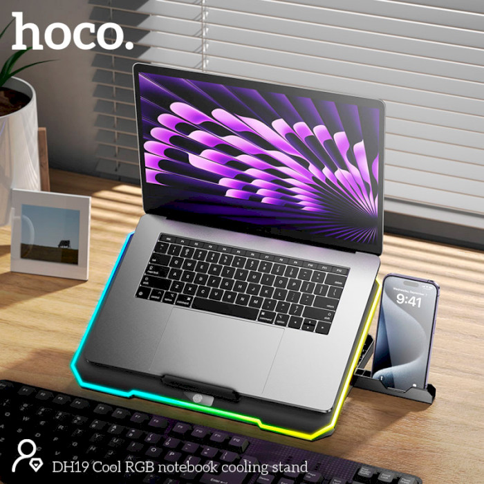 Подставка для ноутбука HOCO DH19 Cool RGB Notebook Cooling Stand Black