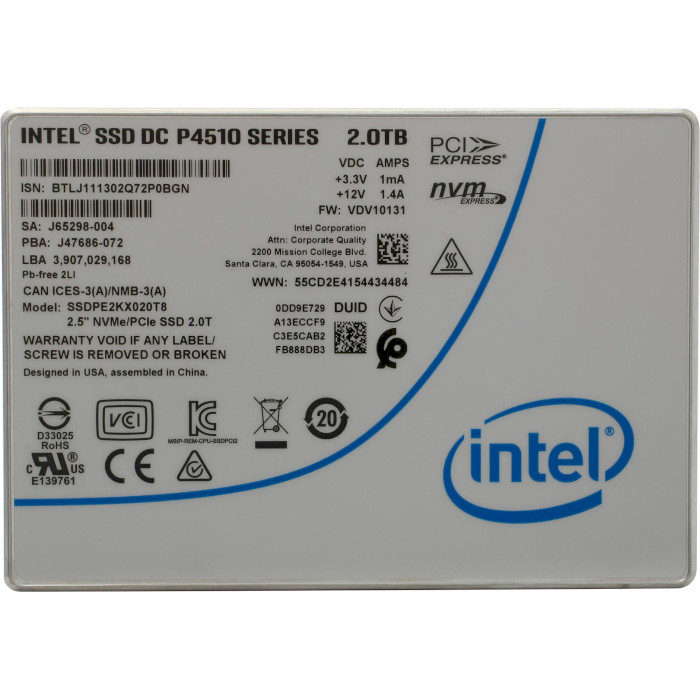 SSD диск INTEL DC P4510 2TB 2.5" U.2 15mm NVMe Bulk (SSDPE2KX020T801)