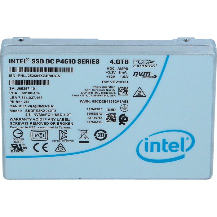 SSD диск INTEL DC P4510 4TB 2.5" U.2 15mm NVMe Bulk (SSDPE2KX040T801)