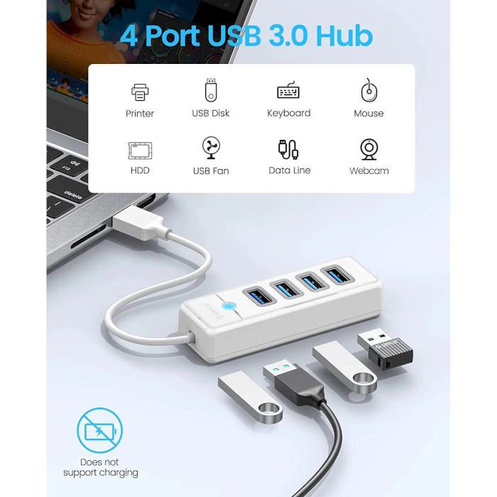 USB-хаб ORICO 4-in-1 USB-A to 4xUSB-A3.0 White