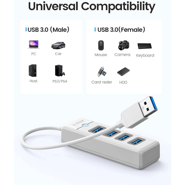 USB-хаб ORICO 4-in-1 USB-A to 4xUSB-A3.0 White