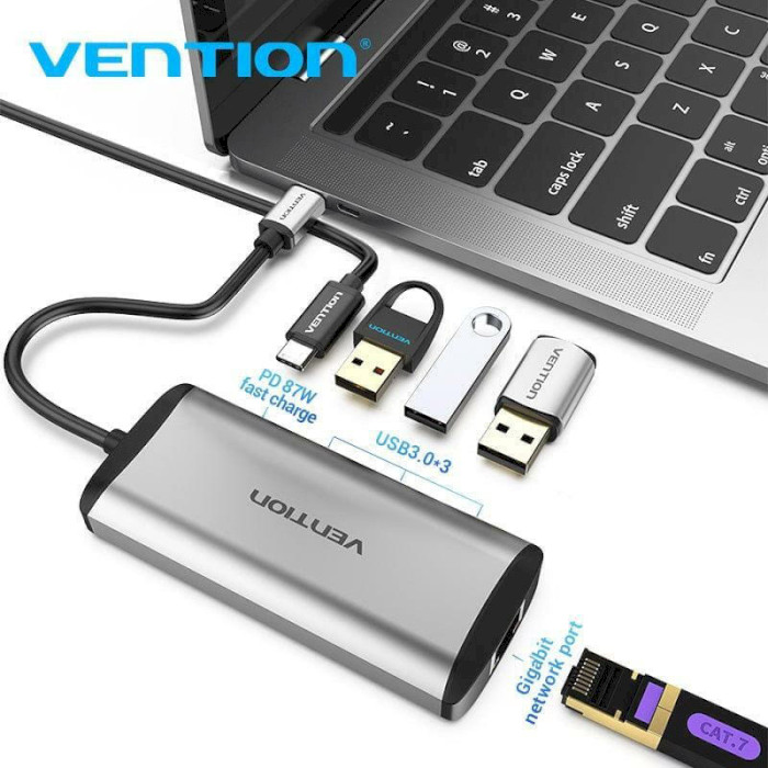 Порт-репликатор VENTION 5-in-1 USB-C to USB3.0x3/RJ-45/PD (TGDHB)