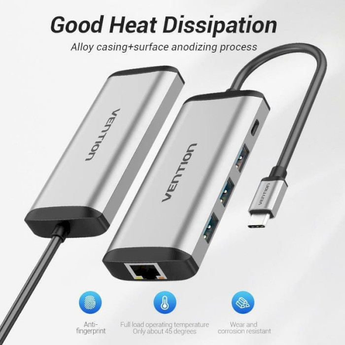 Порт-репликатор VENTION 5-in-1 USB-C to USB3.0x3/RJ-45/PD (TGDHB)