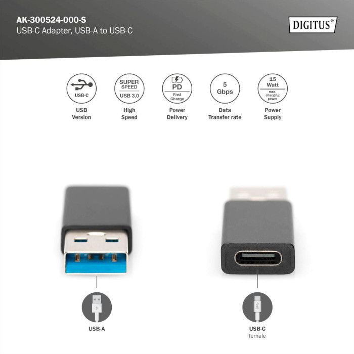 Адаптер DIGITUS USB3.0 AM/CF (AK-300524-000-S)