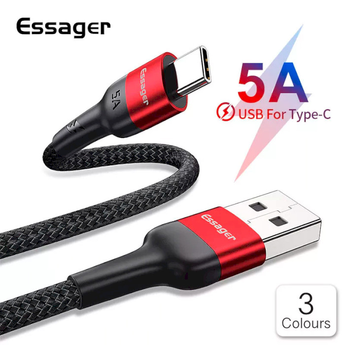 Кабель ESSAGER 5A Fast Charging Cable USB-A to Type-C 0.3м Red (EXCT-FMTB09)