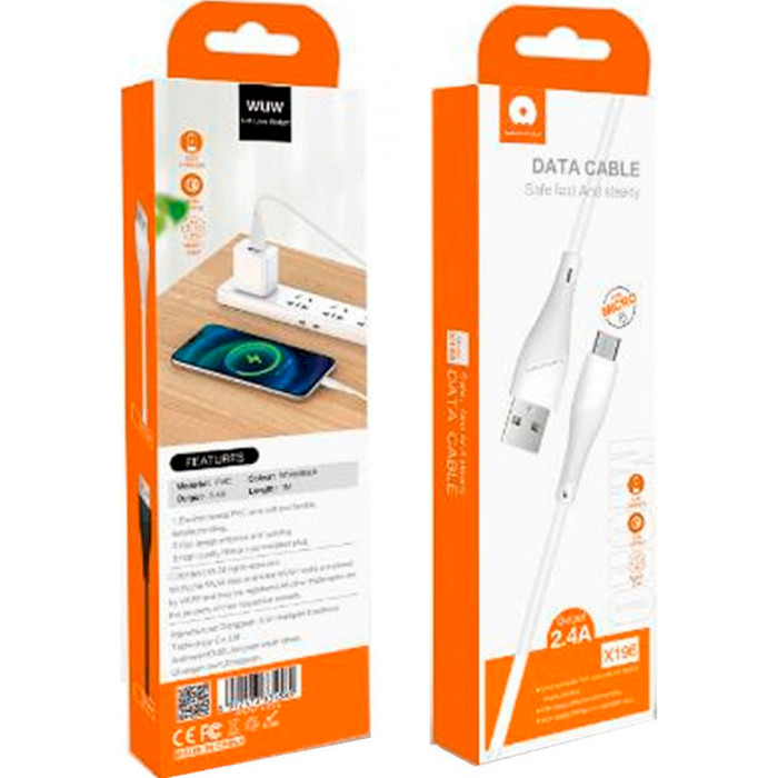 Кабель WUW X196 USB-A to Micro-USB 2.4A 1м White