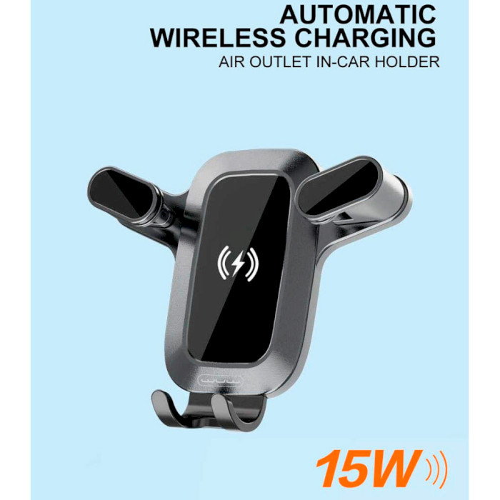 Автотримач з бездротовою зарядкою WUW Z29 15W Automaticaly Wireless Fast Charging Air Outlet Car Holder