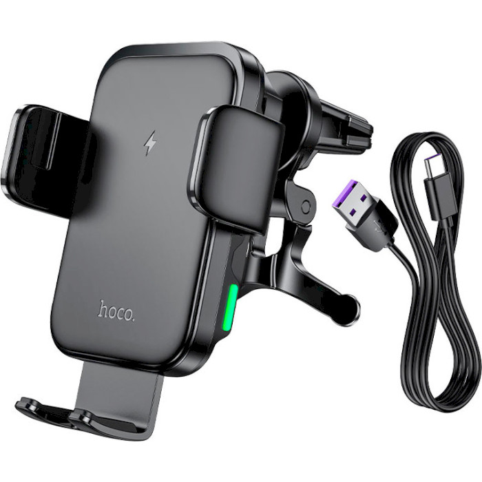 Автотримач з бездротовою зарядкою HOCO HW10 Jenny Wireless Fast Charging Air Outlet Car Holder Black