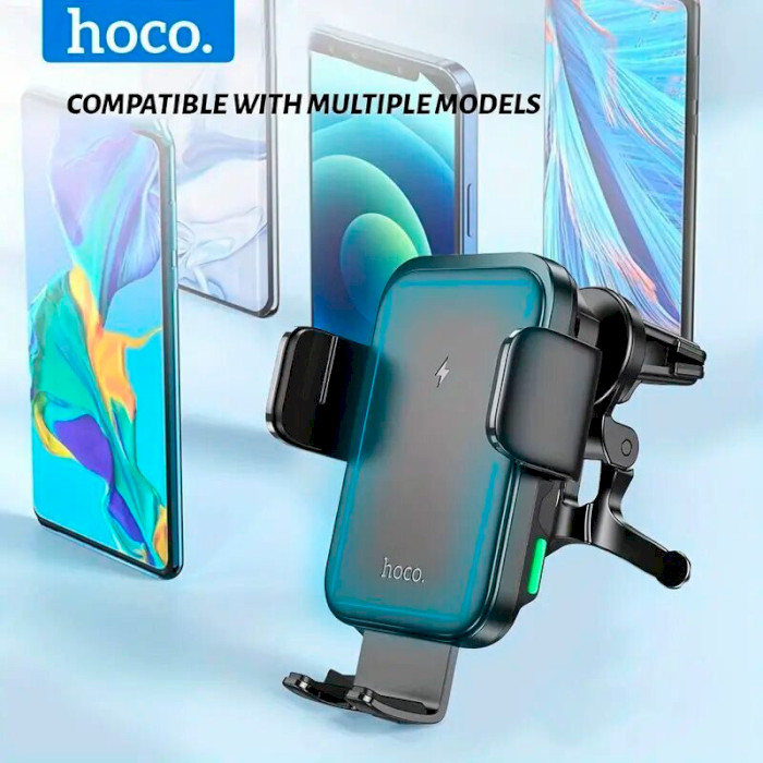 Автодержатель с беспроводной зарядкой HOCO HW10 Jenny Wireless Fast Charging Air Outlet Car Holder Black