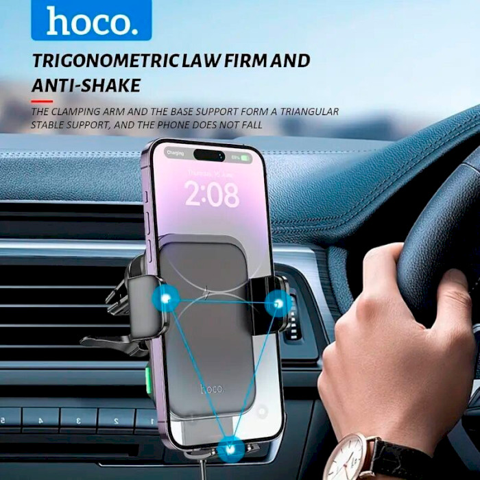 Автотримач з бездротовою зарядкою HOCO HW10 Jenny Wireless Fast Charging Air Outlet Car Holder Black