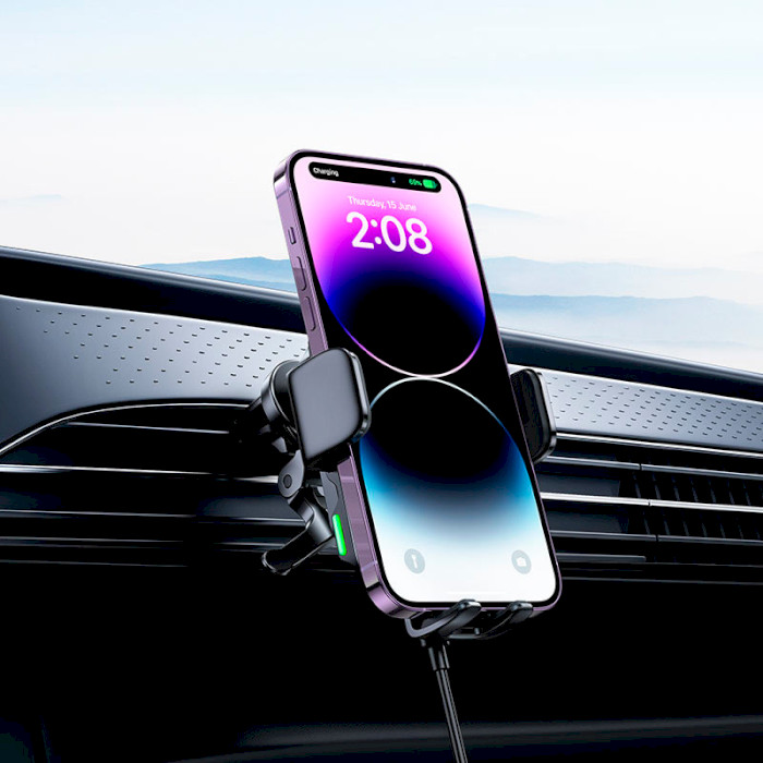 Автотримач з бездротовою зарядкою HOCO HW10 Jenny Wireless Fast Charging Air Outlet Car Holder Black