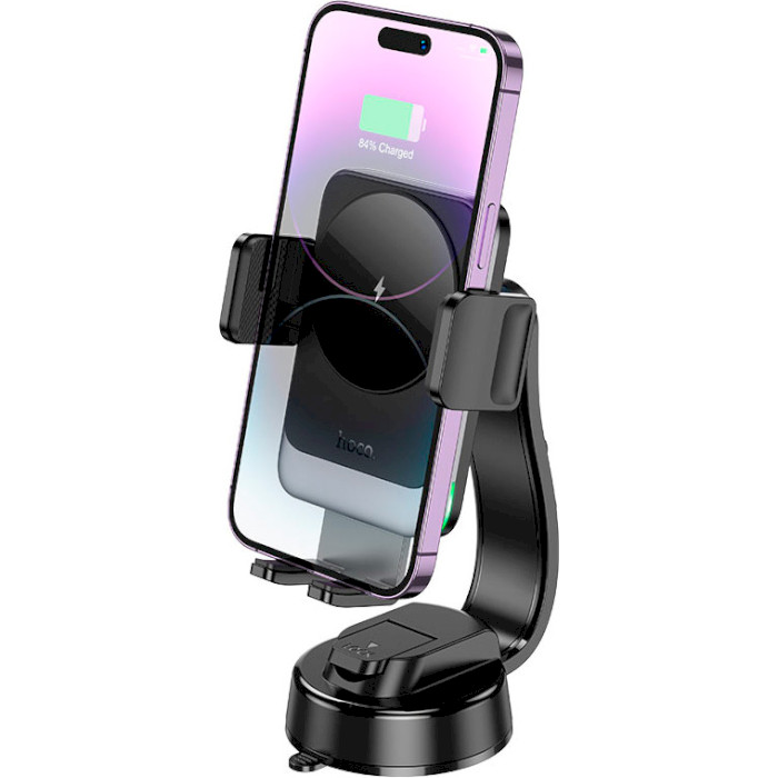 Автотримач з бездротовою зарядкою HOCO HW14 Speed Wireless Fast Charging Car Holder Black Metal Gray