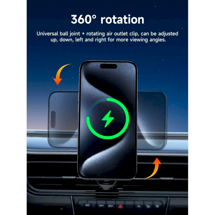 Автотримач з бездротовою зарядкою HOCO HW16 Speed Magnetic Wireless Fast Charging Car Holder Black Metal Gray