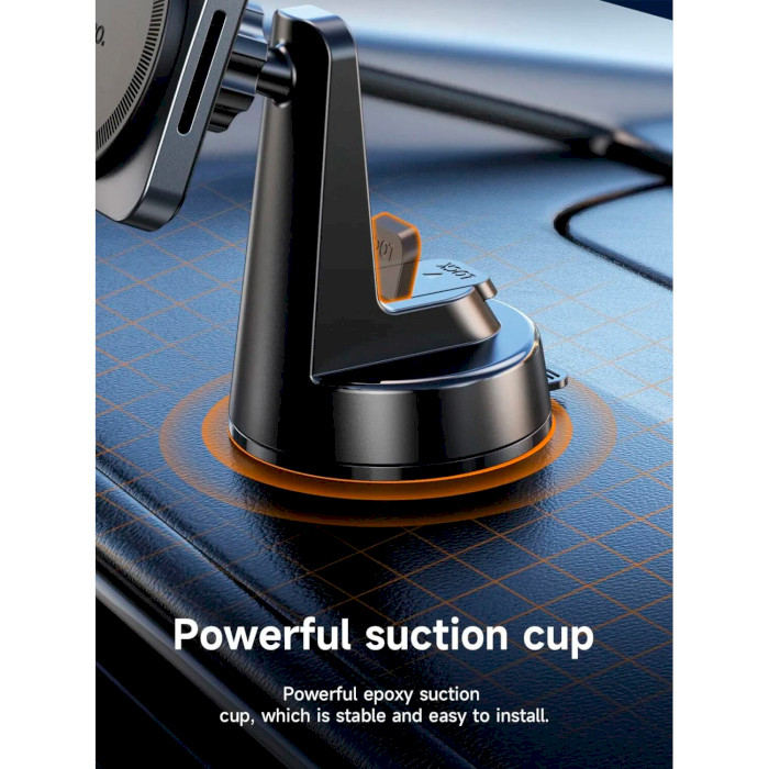 Автотримач з бездротовою зарядкою HOCO HW16 Speed Magnetic Wireless Fast Charging Car Holder Black Metal Gray