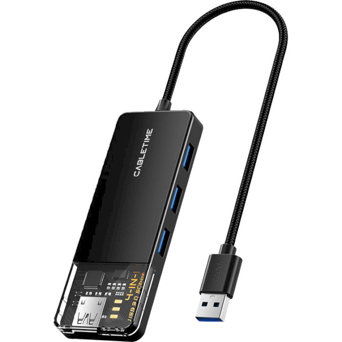 USB-хаб CABLETIME USB-A to 4xUSB3.0, 1xUSB-C Power (CB01B)