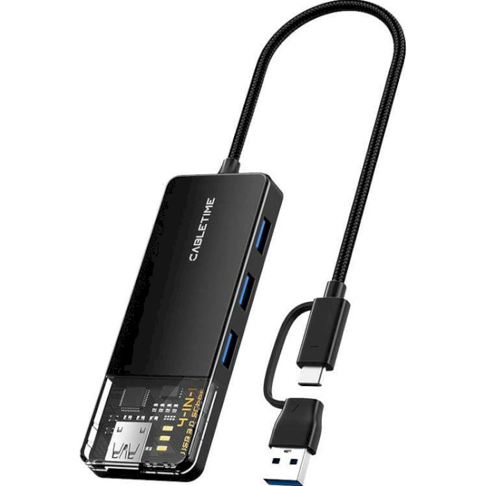 USB-хаб CABLETIME USB-C/A to 4xUSB3.0, 1xUSB-C Power (CB05B)