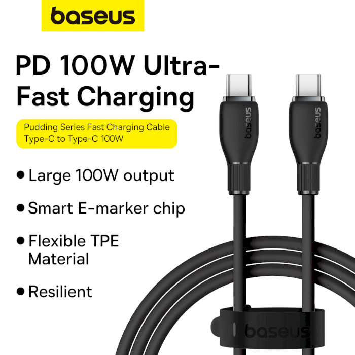 Кабель BASEUS Pudding Series Fast Charging Cable Type-C to Type-C 100W 1.2м Black (P10355702111-00)