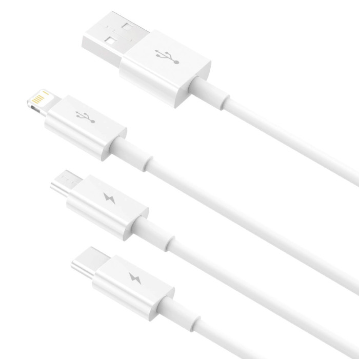 Кабель BASEUS Superior Series Fast Charging Data Cable USB to M+L+C 3.5A 1м White (P10320105221-00)