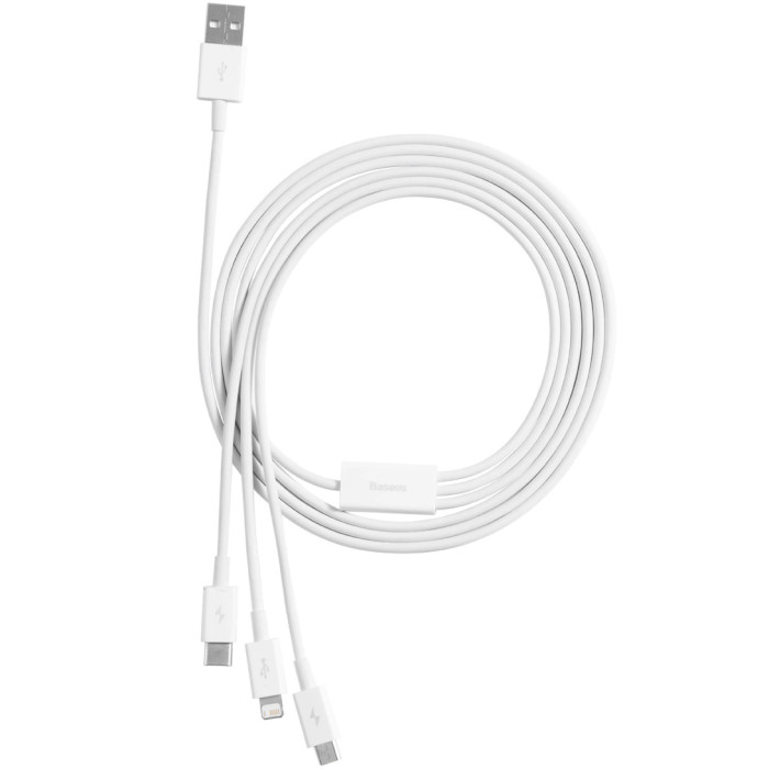 Кабель BASEUS Superior Series Fast Charging Data Cable USB to M+L+C 3.5A 1м White (P10320105221-00)