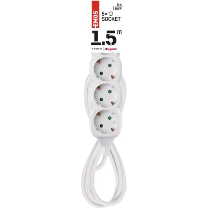 Подовжувач EMOS P0521 White, 5 розеток, 1.5м