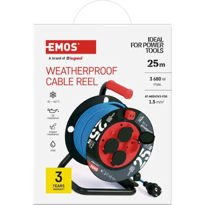 Удлинитель на катушке EMOS P08625W Blue, 4 розетки, 25м