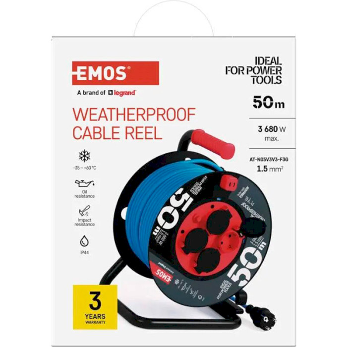 Удлинитель на катушке EMOS P08650W Blue, 4 розетки, 50м