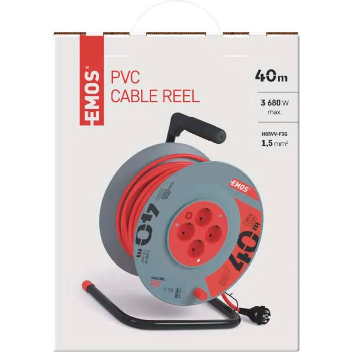 Подовжувач на котушці EMOS P09240 Red, 4 розетки, 40м