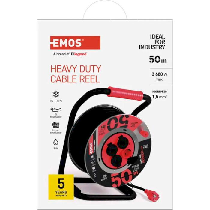 Подовжувач на котушці EMOS P19223 Black, 4 розетки, 50м