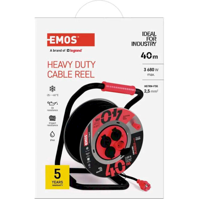 Подовжувач на котушці EMOS P19224 Black, 4 розетки, 40м