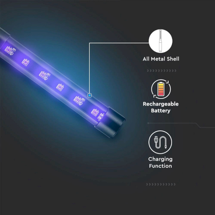 Ультрафиолетовый дезинфектор V-TAC 14W LED Portable UV Disinfection Lamp (VT-3214)