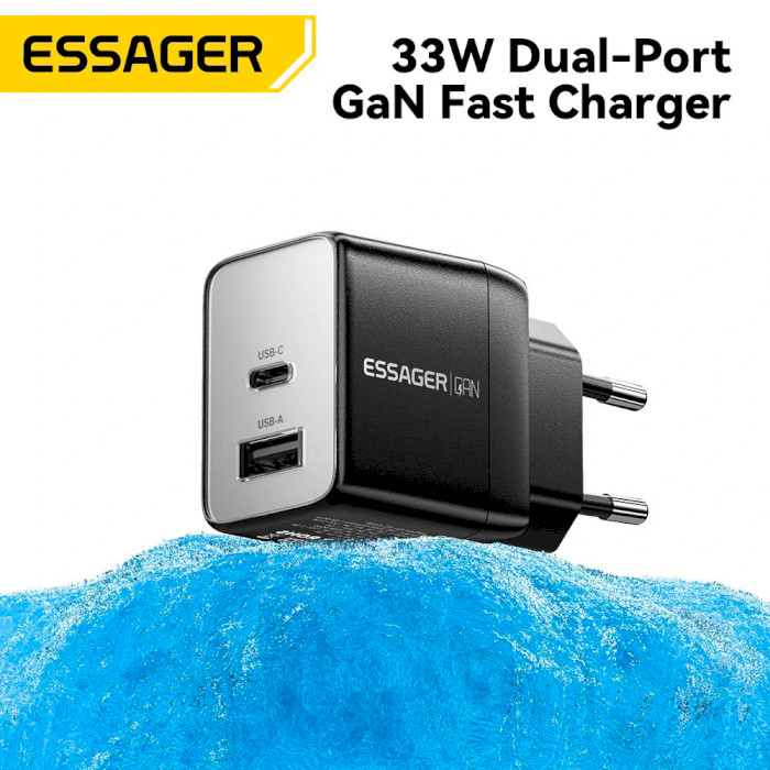 Зарядное устройство ESSAGER ECT33W 1xUSB-A, 1xUSB-C, PD3.0, QC4.0, GaN Black (ECT33W-LJB01-Z)